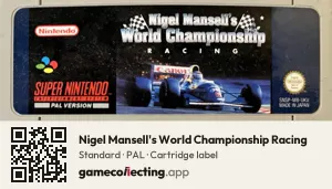 Nigel Mansell's World Championship Racing Super Nintendo Entertainment System, PAL cartridge label