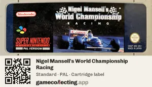Nigel Mansell's World Championship Racing Super Nintendo Entertainment System, PAL cartridge label