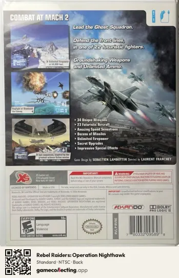 Rebel Raiders: Operation Nighthawk Nintendo Wii, NTSC box back