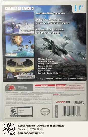 Rebel Raiders: Operation Nighthawk Nintendo Wii, NTSC box back