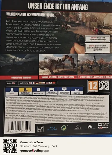 Generation Zero PlayStation 4, Germany box back