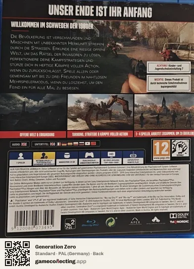 Generation Zero PlayStation 4, Germany box back