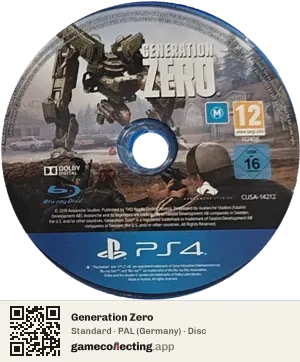 Generation Zero PlayStation 4, PAL disc