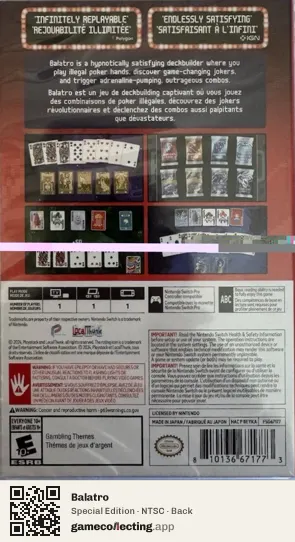 Balatro Nintendo Switch, NTSC box back