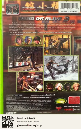 Dead or Alive 3 Xbox, PAL box back