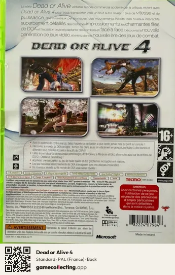 Dead or Alive 4 Xbox 360, France box back