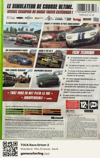 TOCA Race Driver 2 Xbox, France box back