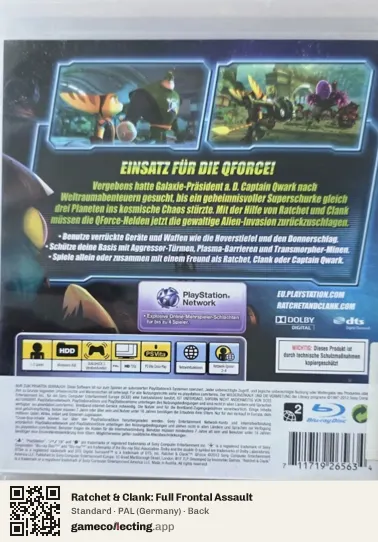 Ratchet & Clank: Full Frontal Assault PlayStation 3, Germany box back