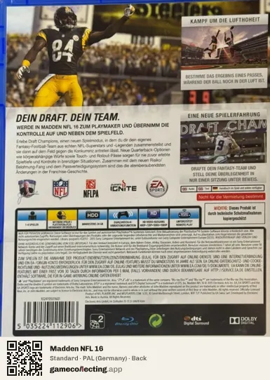Madden NFL 16 PlayStation 4, Germany box back