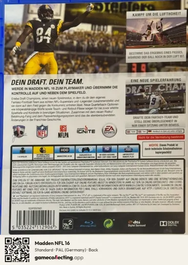 Madden NFL 16 PlayStation 4, Germany box back