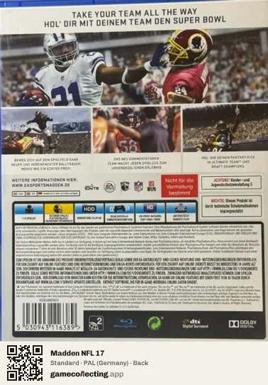 Madden NFL 17 PlayStation 4, Germany box back