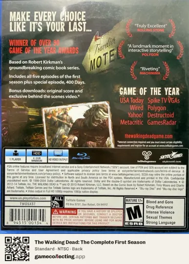 The Walking Dead: The Complete First Season PlayStation 4, NTSC box back