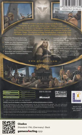 Gladius Xbox, Germany box back