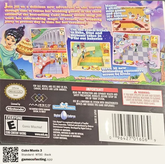 Cake Mania 3 Nintendo DS, NTSC box back