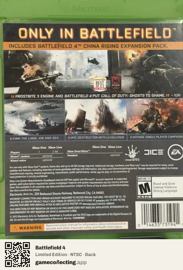 Battlefield 4 Xbox One, NTSC box back