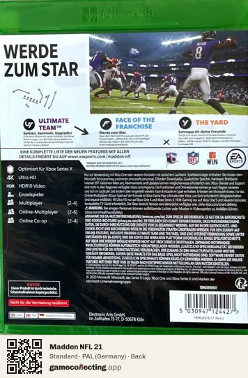 Madden NFL 21 Xbox One, Germany box back