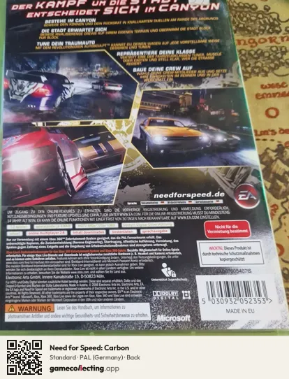 Need for Speed: Carbon Xbox 360, Germany box back