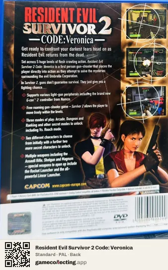 Resident Evil Survivor 2 Code: Veronica PlayStation 2, PAL box back