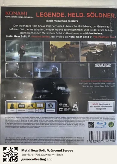 Metal Gear Solid V: Ground Zeroes PlayStation 3, Germany box back