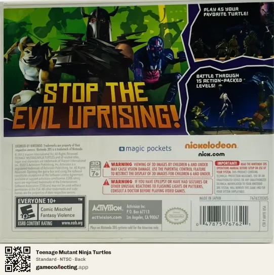 Teenage Mutant Ninja Turtles Nintendo 3DS, NTSC box back