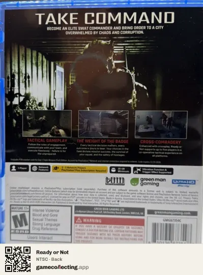 Ready or Not PlayStation 5, NTSC box back