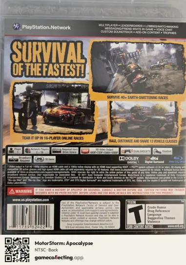 MotorStorm: Apocalypse PlayStation 3, NTSC box back