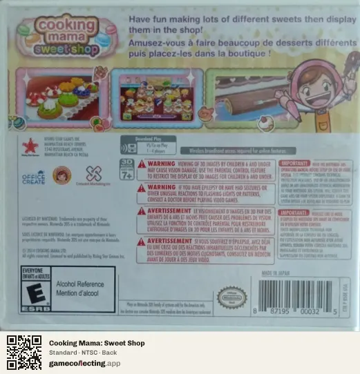 Cooking Mama: Sweet Shop Nintendo 3DS, NTSC box back