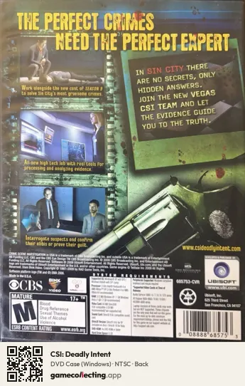 CSI: Deadly Intent Computer, NTSC box back