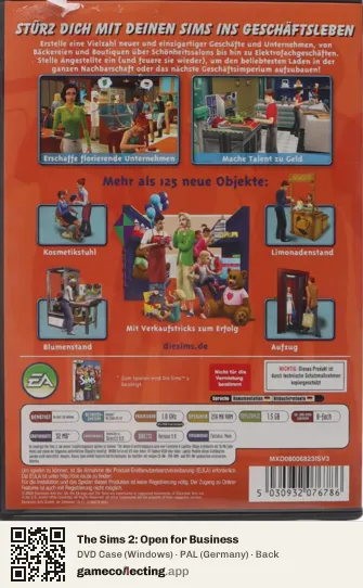 The Sims 2: Open for Business Computer, Germany box back