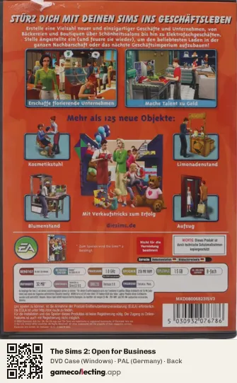 The Sims 2: Open for Business Computer, Germany box back