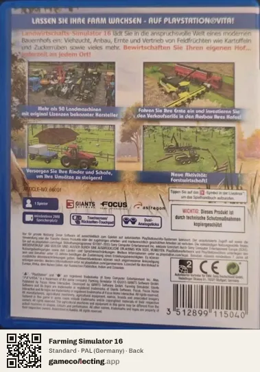 Farming Simulator 16 PlayStation Vita, Germany box back
