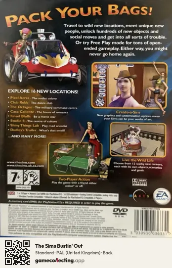 The Sims Bustin' Out PlayStation 2, United Kingdom box back