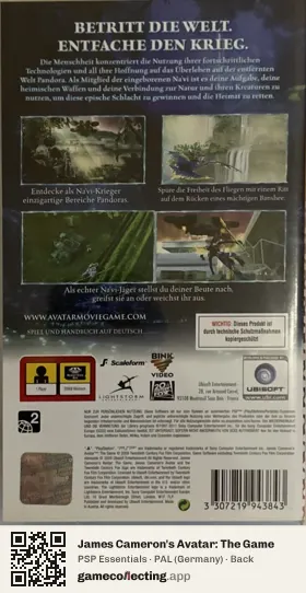 James Cameron's Avatar: The Game PlayStation Portable, Germany box back
