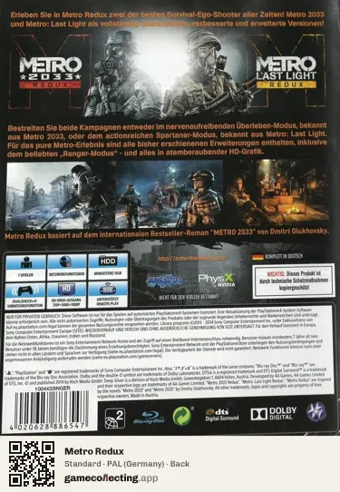 Metro Redux PlayStation 4, Germany box back