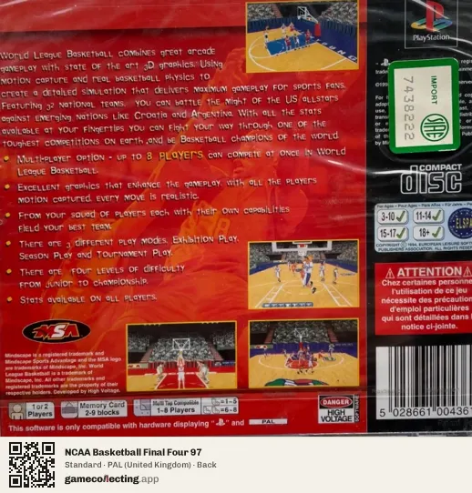 NCAA Basketball Final Four 97 PlayStation, United Kingdom box back