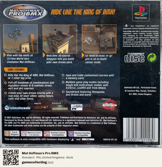 Mat Hoffman's Pro BMX PlayStation, United Kingdom box back