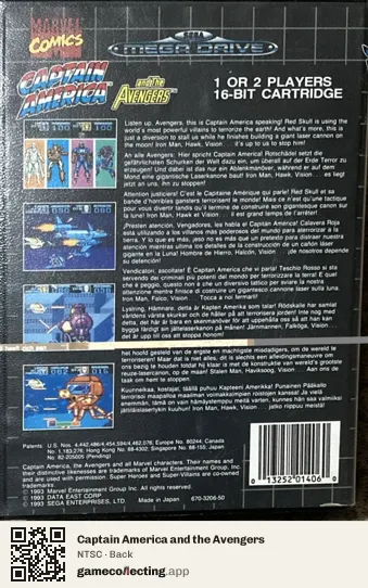 Captain America and the Avengers Sega Mega Drive / Genesis, NTSC box back