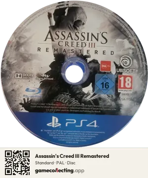 Assassin's Creed III Remastered PlayStation 4, PAL disc