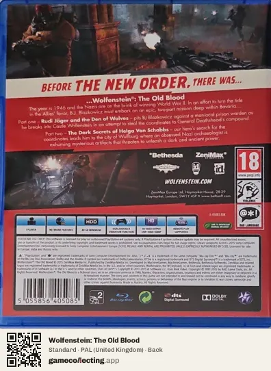 Wolfenstein: The Old Blood PlayStation 4, United Kingdom box back