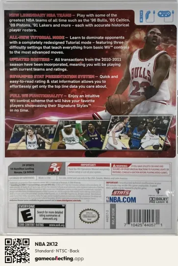 NBA 2K12 Nintendo Wii, NTSC box back