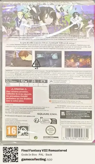 Final Fantasy VIII Remastered Nintendo Switch, PAL box back