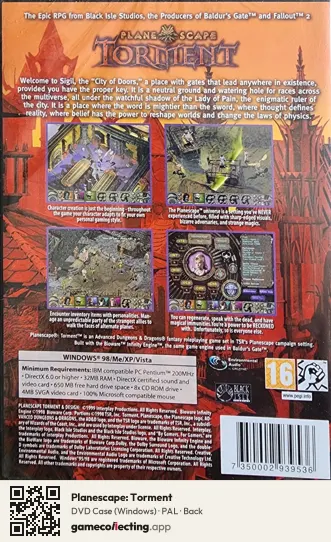 Planescape: Torment Computer, PAL box back