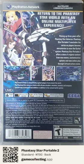 Phantasy Star Portable 2 PlayStation Portable, NTSC box back