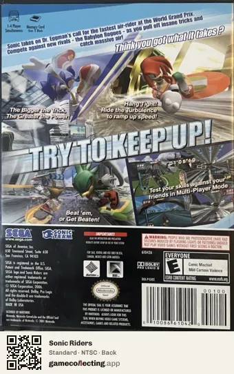 Sonic Riders Nintendo GameCube, NTSC box back