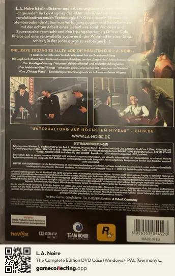 L.A. Noire Computer, Germany box back