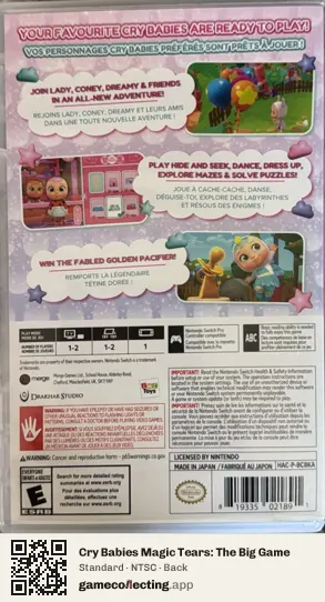 Cry Babies Magic Tears: The Big Game Nintendo Switch, NTSC box back
