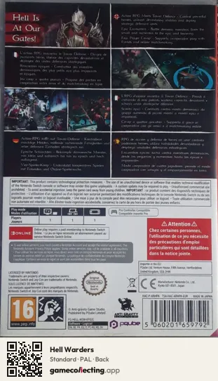 Hell Warders Nintendo Switch, PAL box back