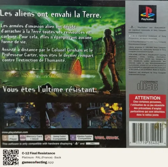 C-12 Final Resistance PlayStation, France box back