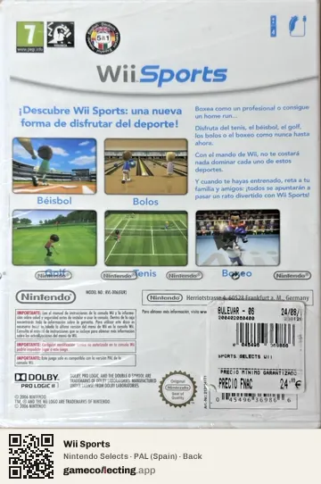 Wii Sports Nintendo Wii, Spain box back