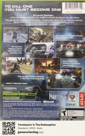 Terminator 3: The Redemption Xbox, NTSC box back